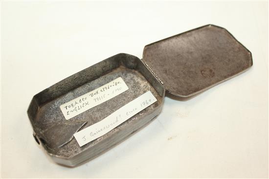 An 18th century English steel tobacco box, c.1760, 3.75in.